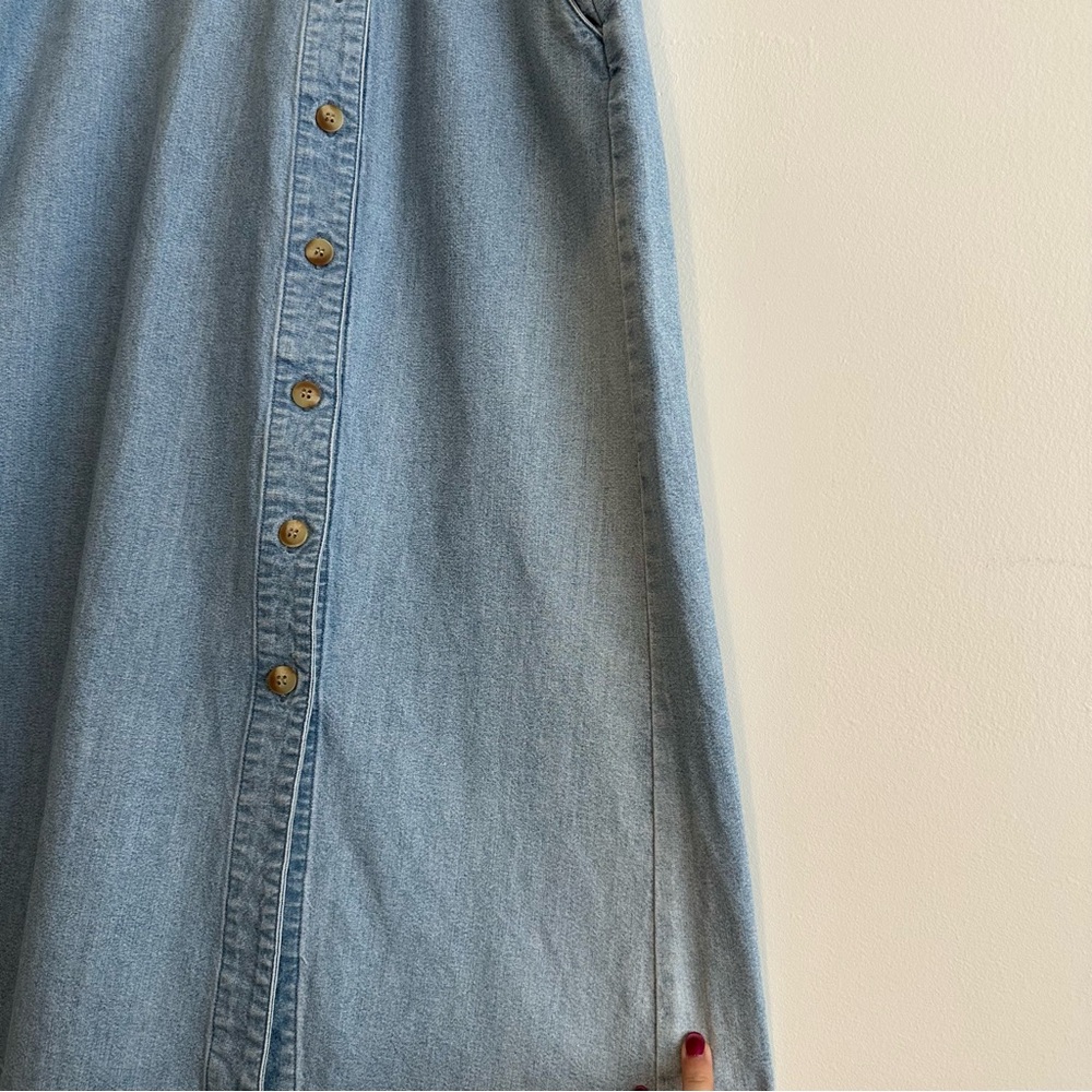 Light Blue Denim Button-Front Women's Skirt - Picture 2 of 10